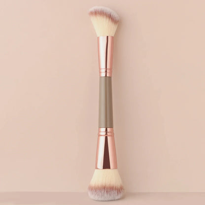 Single Dual-Ended Beauty Brush, Round Blush Brush + Large Powder Brush Soft Bristle Facial Makeup Tool